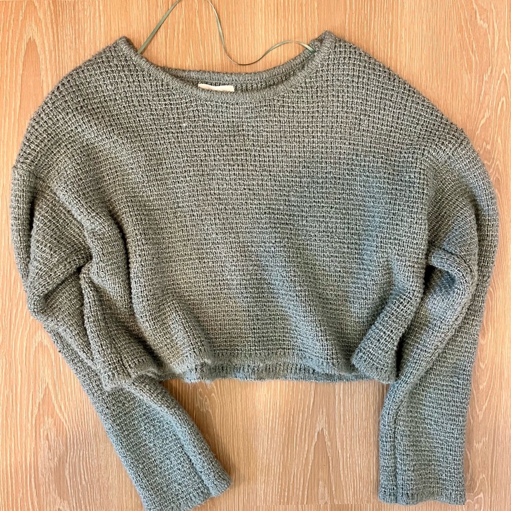 La Hearts Green Crew Neck Sweater Chunky Knit